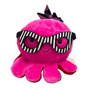 Dan Dee Octopus Plush Geeky Nerdy Glasses Bow 7" Soft Stuffed Animal Pink Black